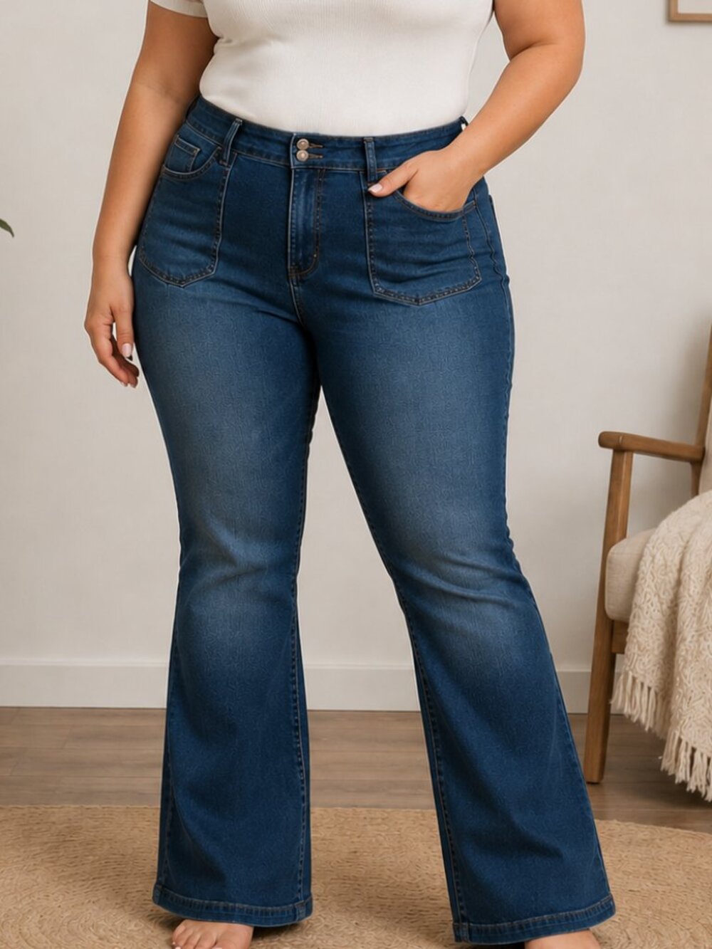Blue Jeans 18W Belle High Rise Bootcut Denim Pants 2 Button PorkChop Pockets NWT